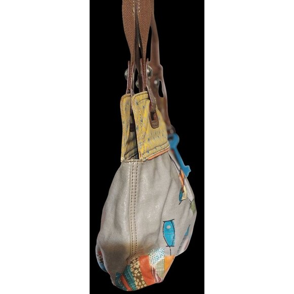 Fossil Coated Canvas Key-Per Bird Shoulder Bag Brown Canvas Handles W/Fossil Key - Picture 2 of 12